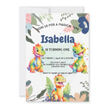 Festa de Aniversário Feliz do Dinossauro Floral