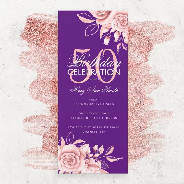 Festa de aniversário Floral Rosa Dourada Roxo (Criador carregado)