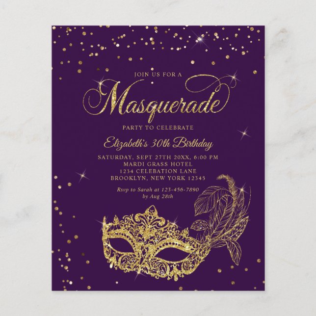 Festa de Aniversário Máscara de Ouro Violeta ORÇAM (Frente)