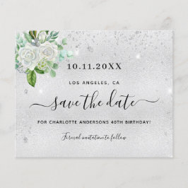 Festa de aniversário prata floral salvar cartão de