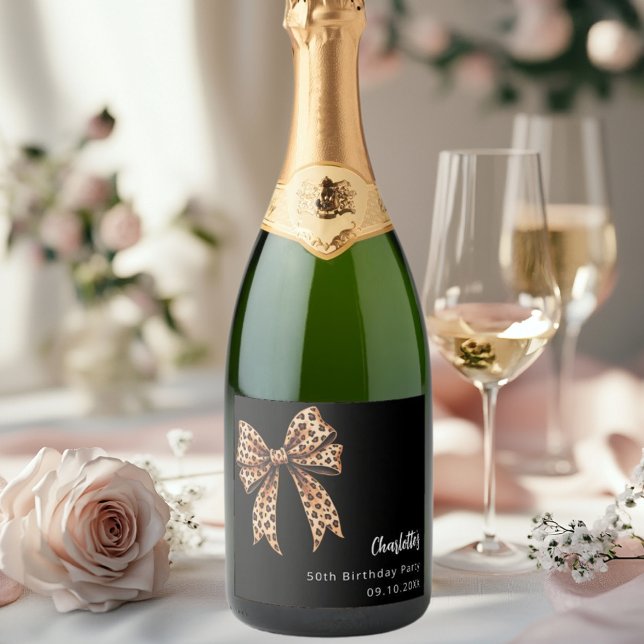 Festa de aniversário preta de impressão arco-leopa (Criador carregado)