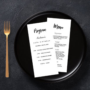 Festa de aniversário programa menu branco preto