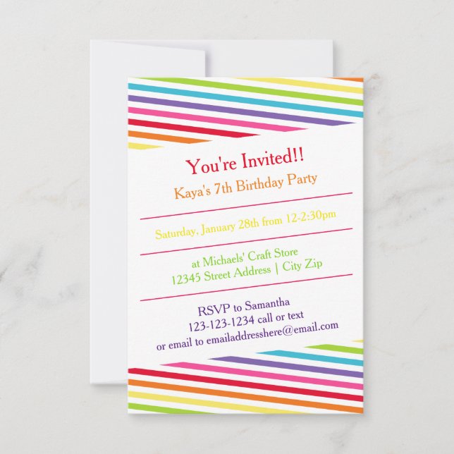 Festa de aniversário Rainbow Stripes - Convite 3x5 (Frente)