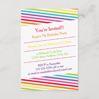 Festa de aniversário Rainbow Stripes - Convite 3x5