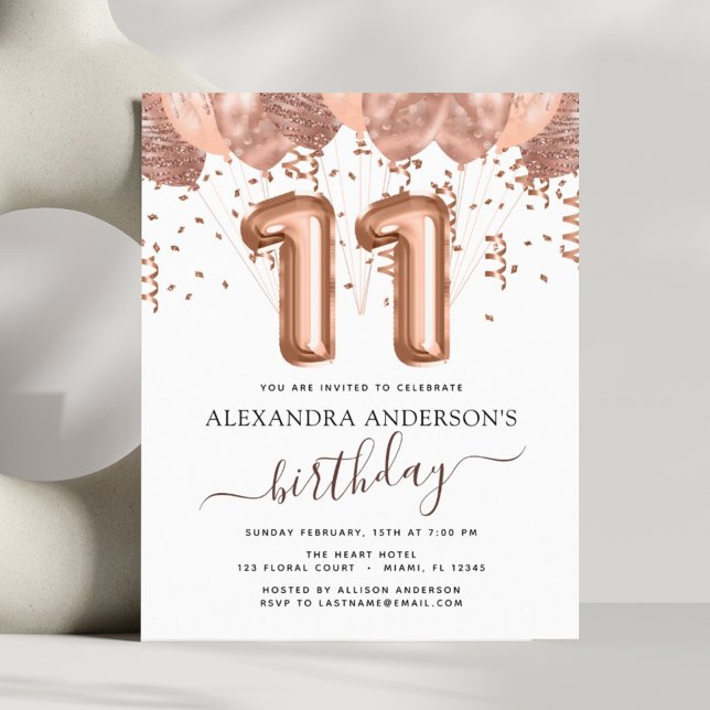 Festa de aniversário Rosa de 11 de Balões Dourados (Criador carregado)