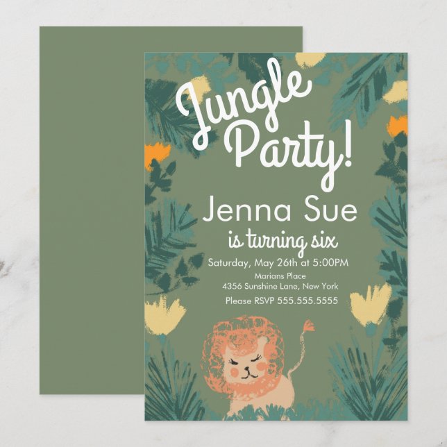 Festa de aniversário Safari de Leão Selvagem (Frente/Verso)