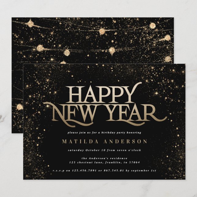 Festa de ano novo com brilho negro Dourado (Frente/Verso)