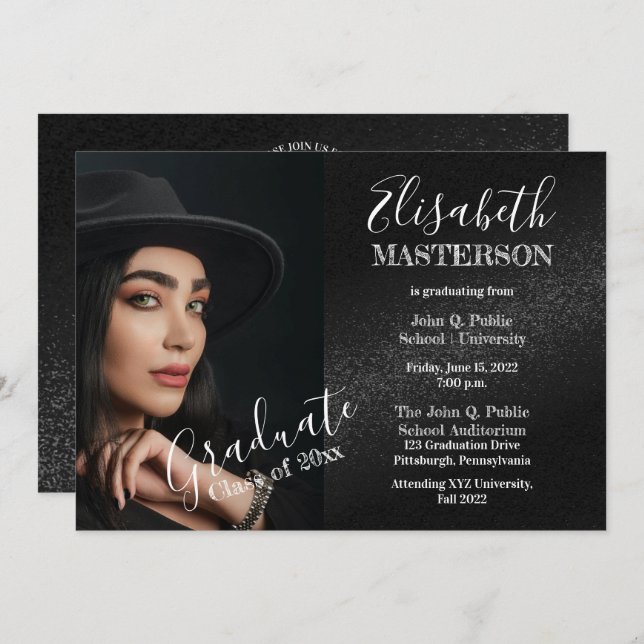 Festa de Anúncio de Graduação de Foto em Preto Chi (Frente/Verso)