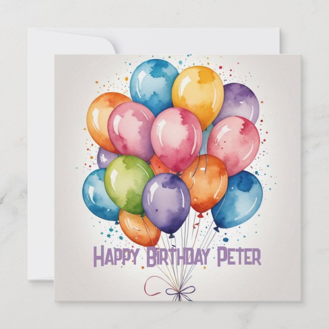 festa de balões de cartões Feliz Aniversário (Frente)