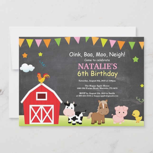 Festa de Barnyard do Convite de Aniversário para F (Frente)