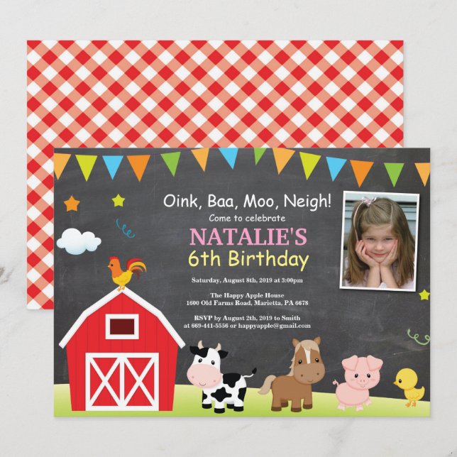 Festa de Barnyard do Convite de Aniversário para F (Frente/Verso)
