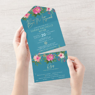 Festa de Bat Mitzvah Azul Dourado Tipo Floral Aqua