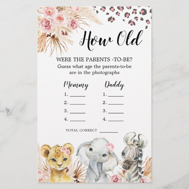 Festa de Boho Safari Rosa Quão Velhos Pais (Frente)