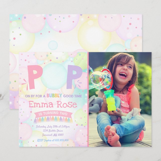 Festa de Bubble Aniversário Convite de Aniversário (Frente/Verso)