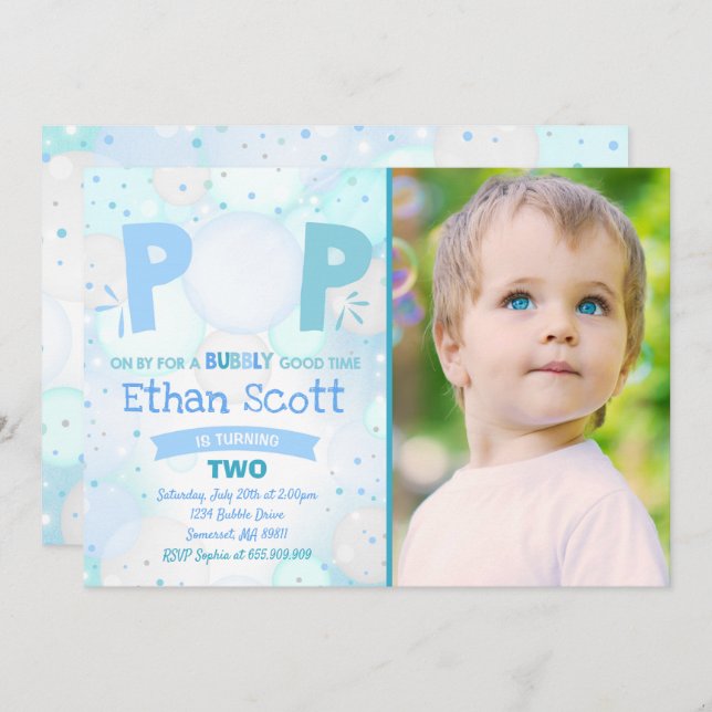 Festa de Bubble Aniversário Convite de Aniversário (Frente/Verso)