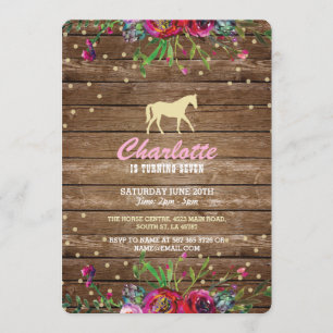 Festa de Cavalo Convite Floral Pony Rustic Convite