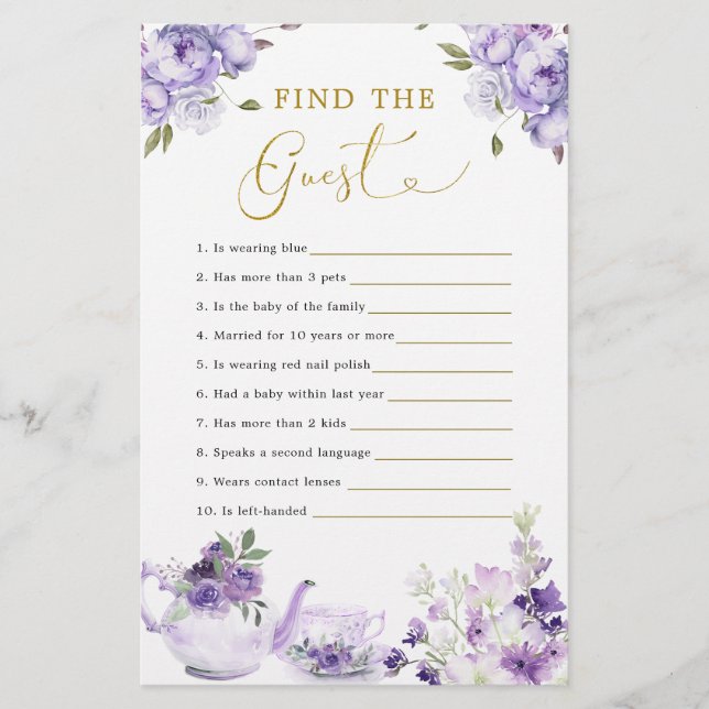 Festa De Chá Com Chá de fraldas Floral Roxo Encont (Frente)