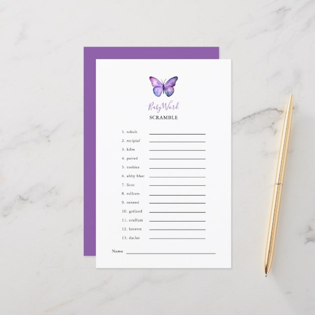 Festa de Chá de fraldas de Borboleta do Word Scram (Frente/Verso In Situ)