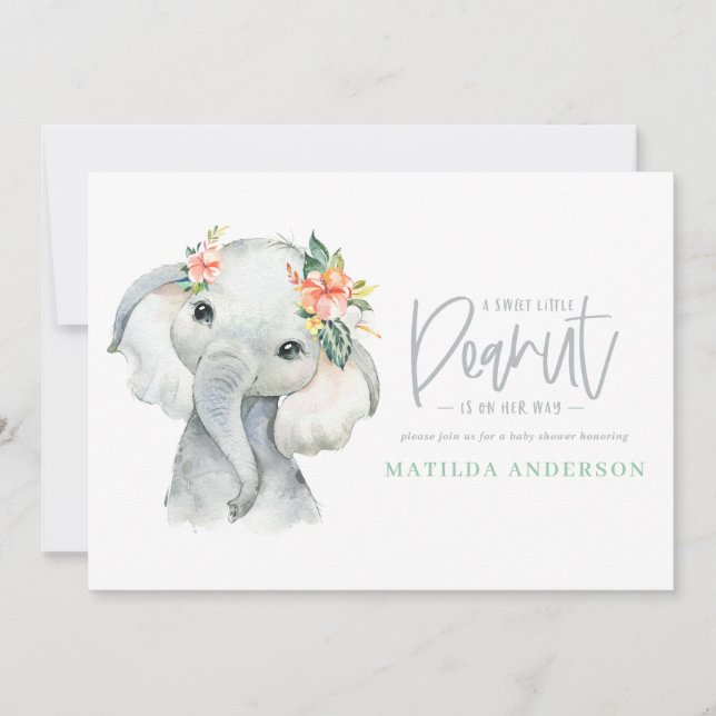 Festa de chá de fraldas de elefante de aquarela (Frente)