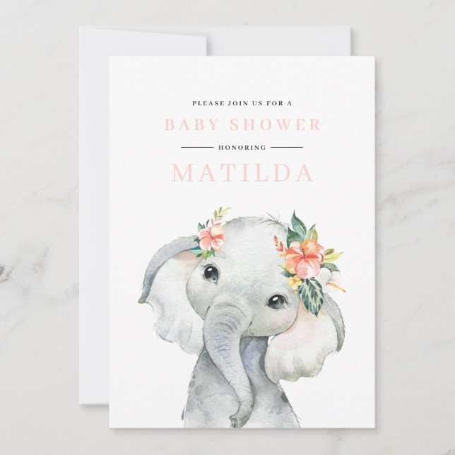 Festa de chá de fraldas de elefante de aquarela (Frente)