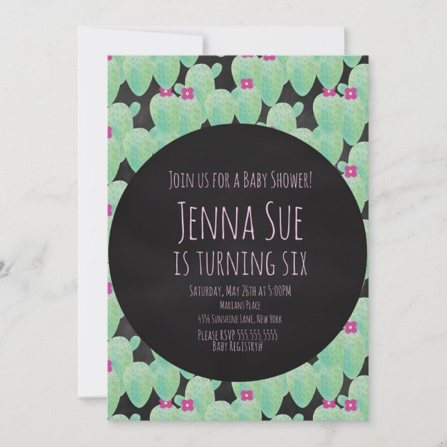 Festa de Chá de fraldas Verde Pink Cactus Pattern (Frente)