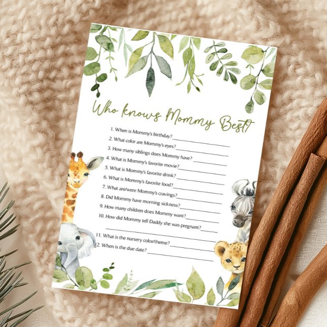 Festa de Chás de Bebê Wild One Quem conhece melhor (Wild One Safari Baby Shower Game)