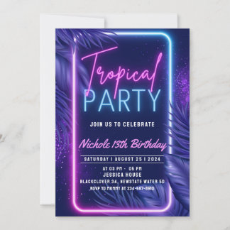 Festa de Convite à Noite Tropical de Aniversário