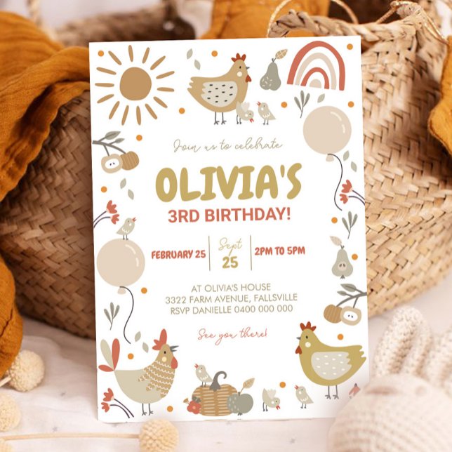 Festa de Convite de Aniversário de Frango Convidar (Chicken Birthday Invitation Fall Birthday Invitation)