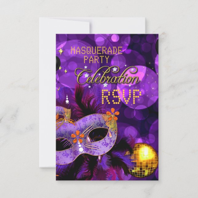Festa de Dança Máscara RSVP Roxo Dourado (Frente)