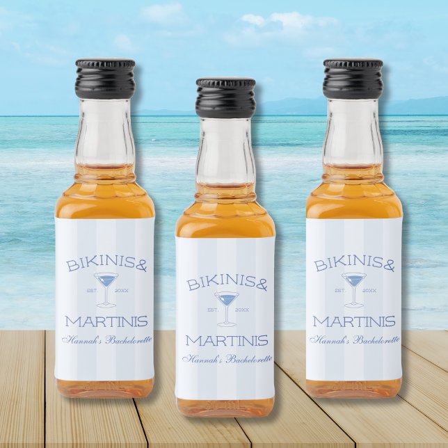 Festa de Despedida de Solteira na Praia Bikinis e  (Bikinis And Martinis Beach Bachelorette Party Liquor Bottle Label)