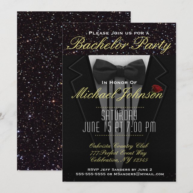 Festa de Despedida de Solteiro | Convite de Smokin (Frente/Verso)