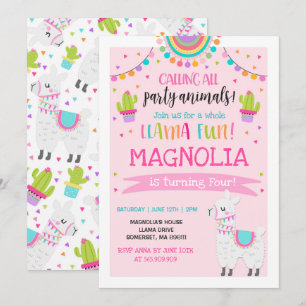 Festa de Diversão do Llama Birthday com Convite 