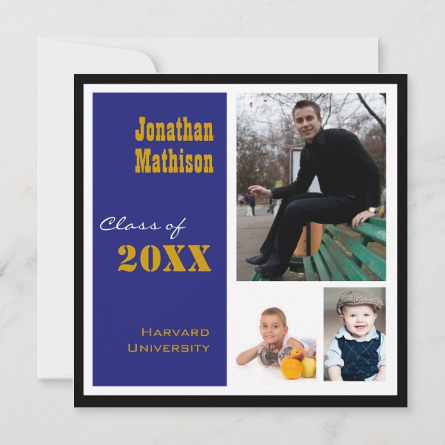 Festa de formatura 3 Convite azul de foto (Frente)