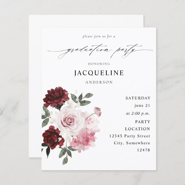 Festa de formatura Borgonha Vermelha e Rosa (Frente/Verso)