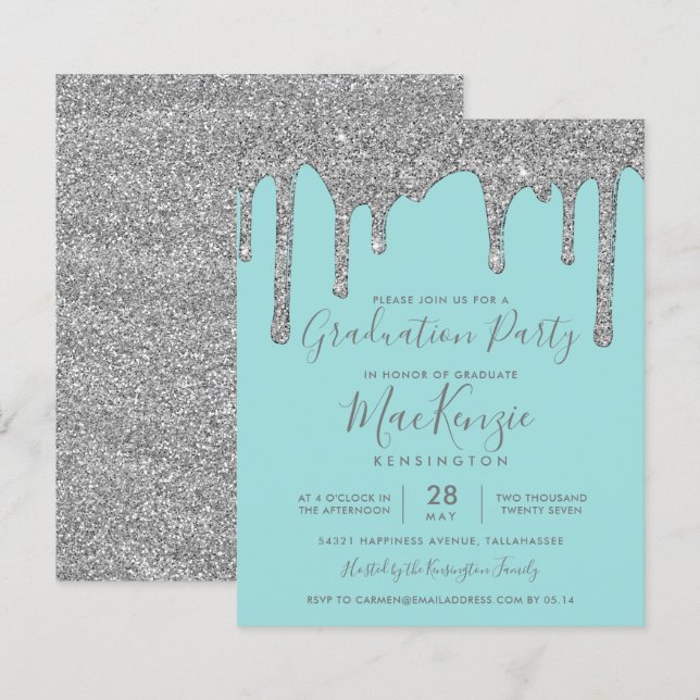 FESTA DE FORMATURA de Glitter de Prata Teal BUDGET (Frente/Verso)