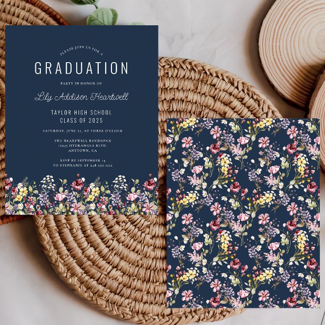 Festa de Graduação Navy Blue com Padrão de Flores  (Criador carregado)