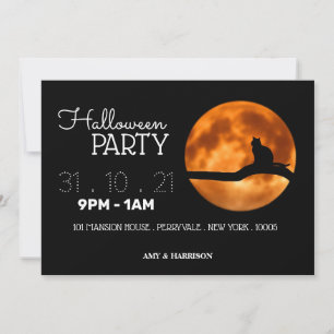 Festa de Halloween de Gato e Lua de Sangue Convida