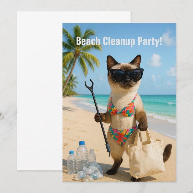Festa de Limpeza da Praia com Cartão de Convite Si (Frente/Verso)