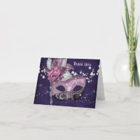 Festa de Mascarada rosa e roxo - Obrigado Cartões