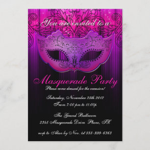 Festa de Máscaras Celebração Convite Rosa e Roxo