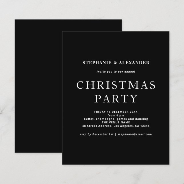 Festa de Natal Branco Simples e Preto (Frente/Verso)