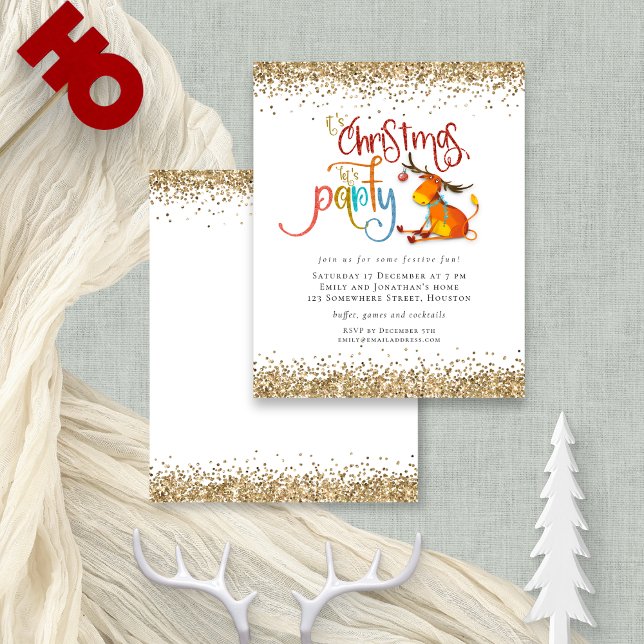 Festa de Natal com Glitter de Orçamento Permite Co (Front and back view, budget prices smaller 4.5 x 5.6" alternative)