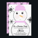 Festa de Natal de Snowman Rosa Scarf Hat Convite<br><div class="desc">Convite de festas de Natal com Ilustração de Neve e Flocos de Neve de Natal</div>