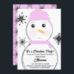 Festa de Natal de Snowman Rosa Scarf Hat Convite<br><div class="desc">Convite de festas de Natal com Ilustração de Neve e Flocos de Neve de Natal</div>
