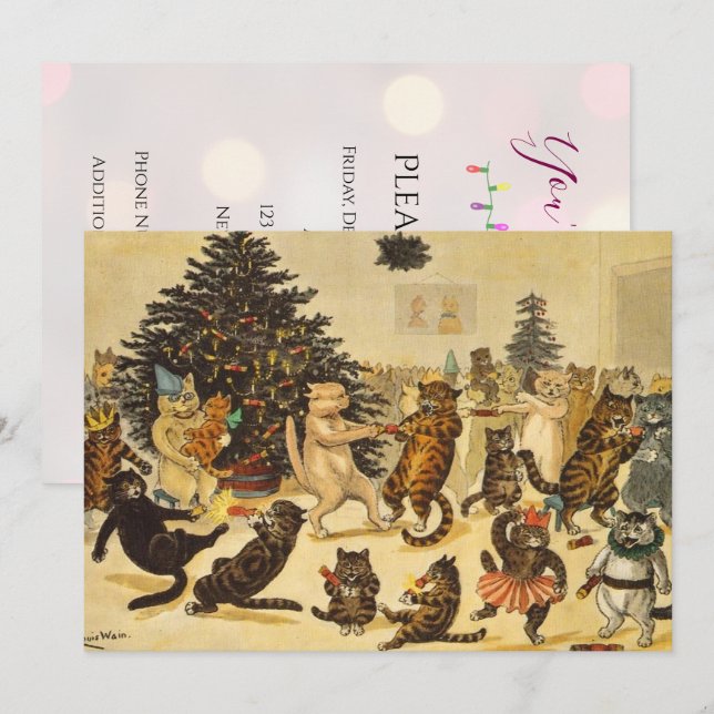 Festa de Natal do Gato - Convites de Louis Wain (Frente/Verso)