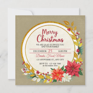 Festa de Natal Elegante Dourado e Poinsettia
