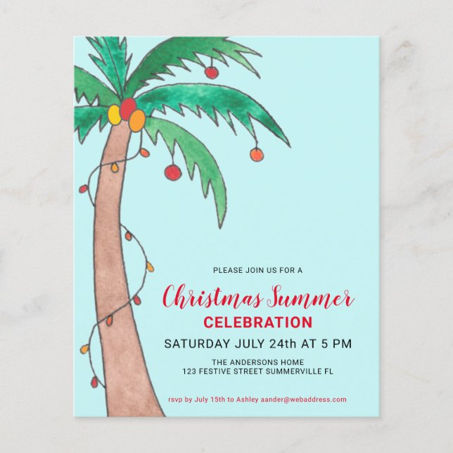 Festa de Natal no Verão Orçamento Convite Palma (Frente)