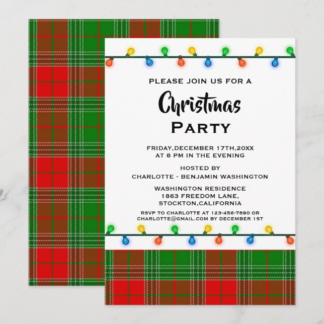 Festa de Natal Rustic Red & Green Xadrez Convite (Frente/Verso)