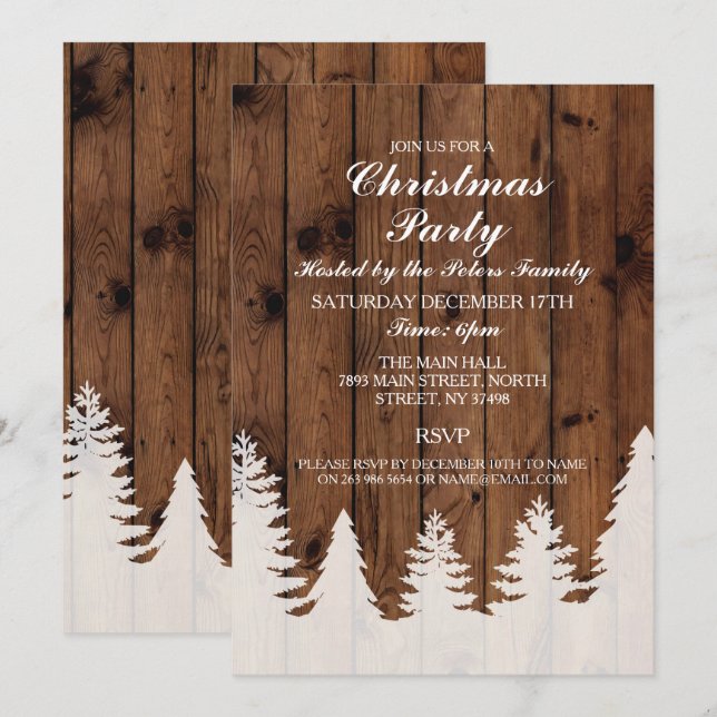 Festa de Natal Rustic Winter Wood Tres Convite (Frente/Verso)