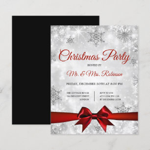 Festa de Natal Silver Winter Sparkle Red Ribbon